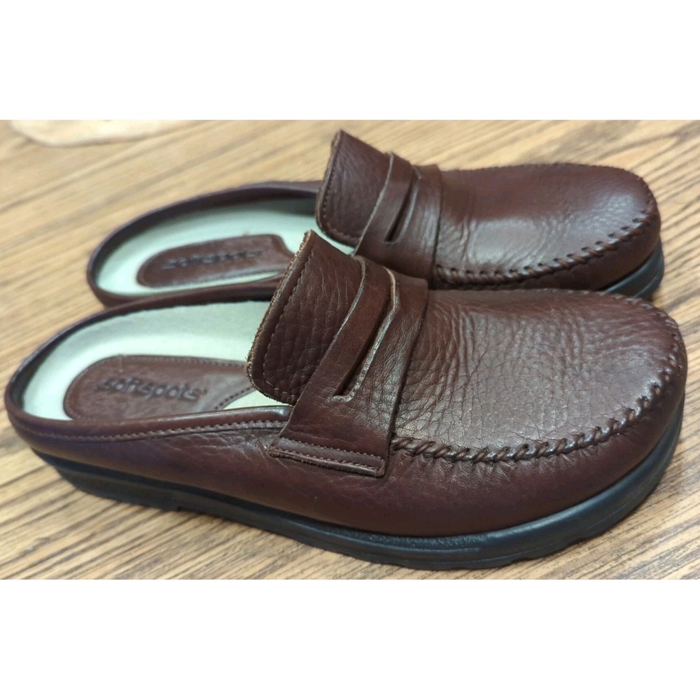 Softspots Women Brown Leather Slip On‎ Mule Slip On Shoes Size 9 M Penny Loafers - Picture 3 of 8